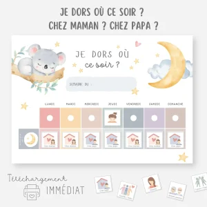 Planning garde partagée enfant - Semainier garde alternée