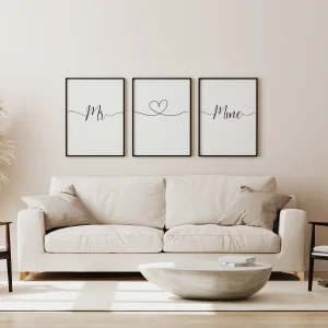 Affiches Triptyque Monsieur Madame - Affiche minimaliste- Cadeau jeunes mariés par  Le Temps des Paillettes