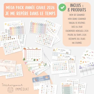 MEGA PACK Semainiers et Routines, Calendriers 2026, Se repérer dans le temps