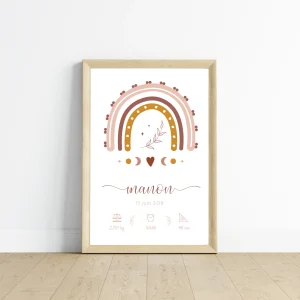 Affiche bébé arc en ciel bohème - cadeau naissance personnalisé terracotta par Le Temps des Paillettes