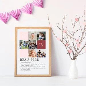 Affiche mosaïque photos pour beau-père - cadre photo beau-père personnalisée