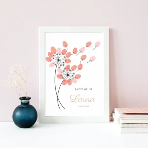 Arbre à empreintes pissenlit pour baptême / anniversaire - Affiche empreinte personnalisée par le Temps des Paillettes