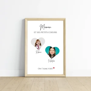 Affiche Maman Personnalisée avec Photos et Petits Cœurs – Cadeau Unique