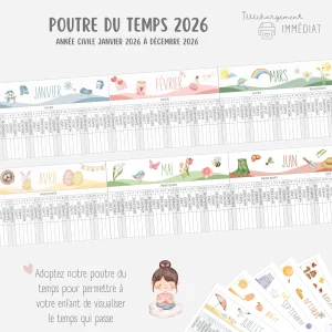 Poutre du temps Montessori année civile 2026