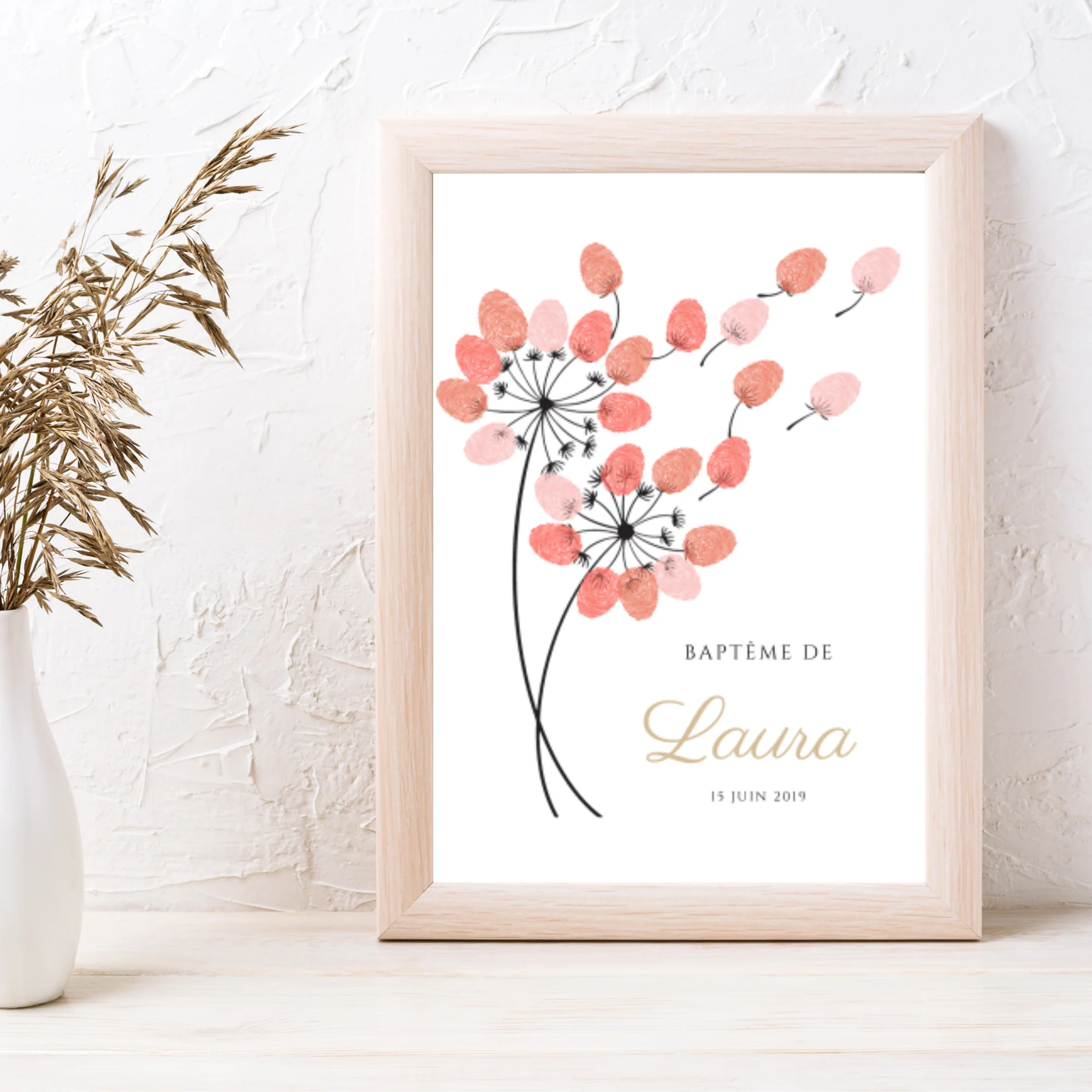 Arbre à empreintes pissenlit pour baptême / anniversaire - Affiche empreinte personnalisée par le Temps des Paillettes – Image 2