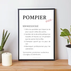 Affiche définition pompier - Affiche minimalistes pompier - Affiche caserne pompier par Le Temps des Paillettes