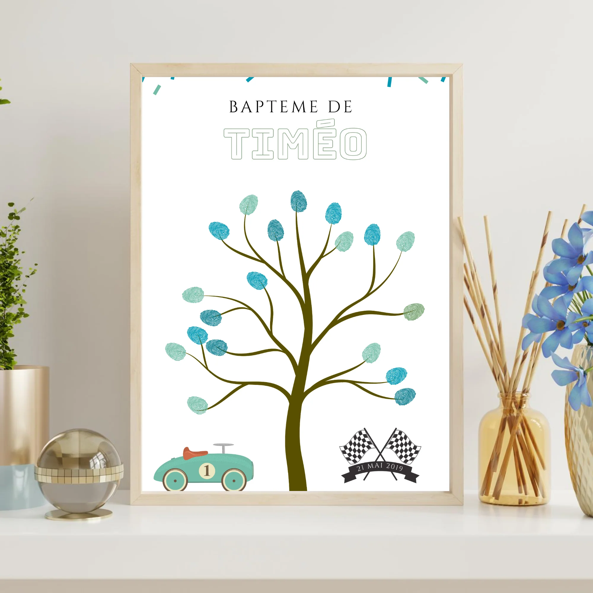 Arbre à empreintes voiture de course anniversaire - Déco anniversaire personnalisé par le Temps des Paillettes – Image 2