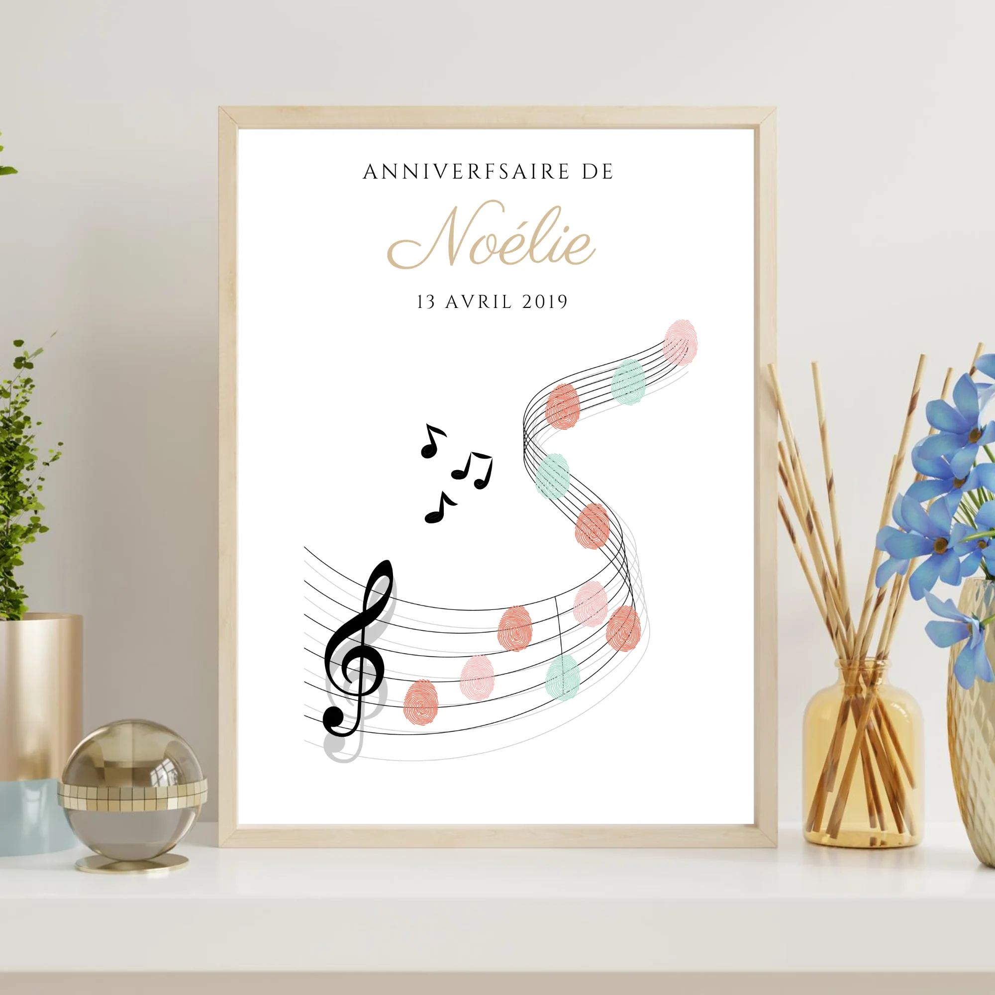 Arbre à empreintes personnalisé baptême / anniversaire - Décoration portée de musique et notes par le Temps des Paillettes