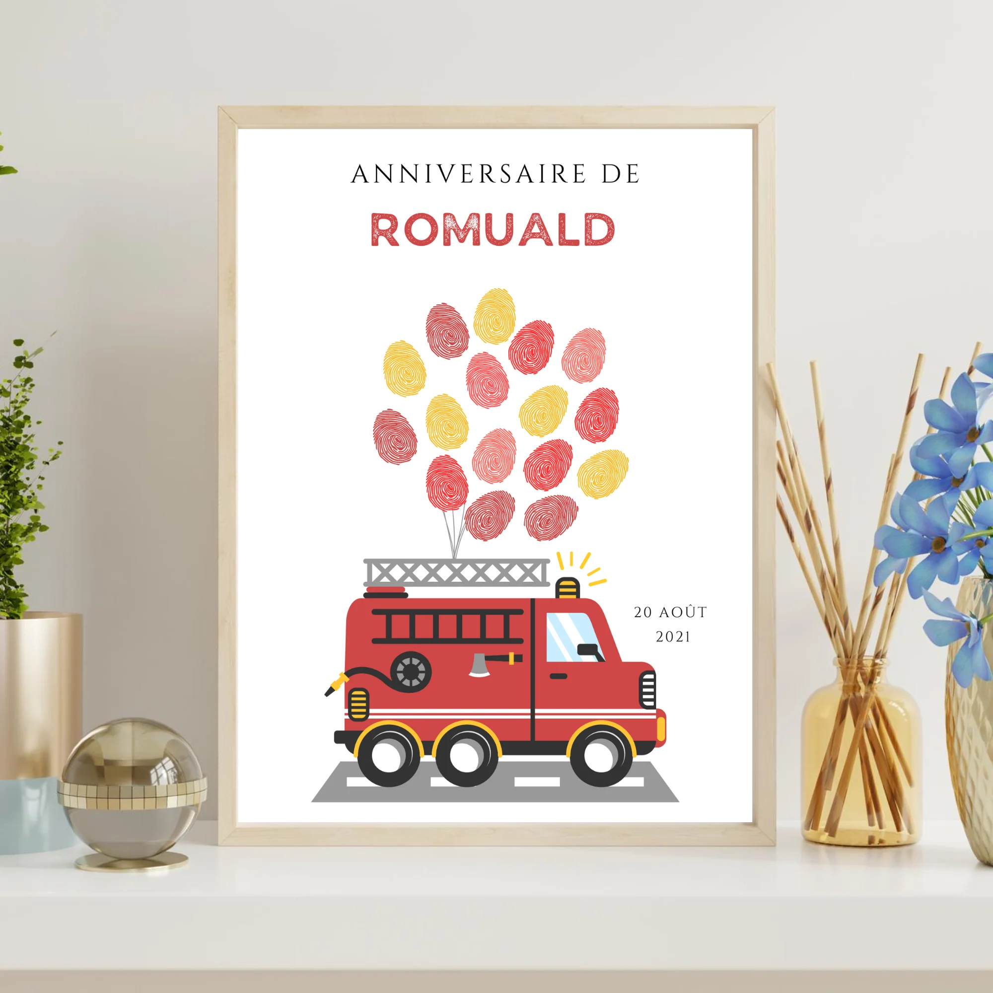 Arbre à empreintes pompier garçon - Déco anniversaire personnalisé pompier par le Temps des Paillettes – Image 3