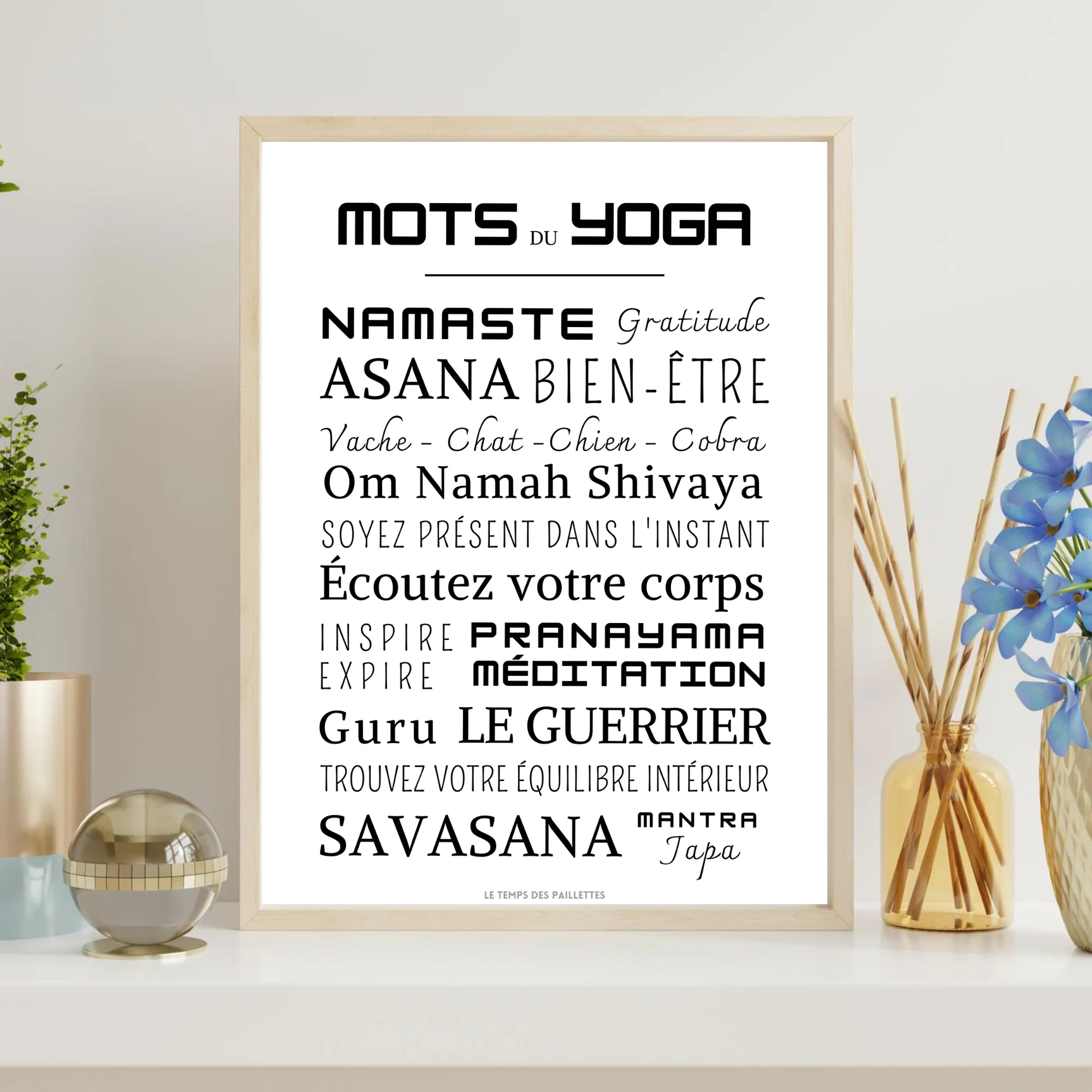 Affiche yoga - Affiche mots et expressions de yoga- Poster namaste par Le Temps des Paillettes