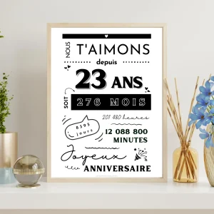 Affiche 23 ans - Carte 23ème anniversaire - Décoration de fête d'anniversaire  par le Temps des Paillettes