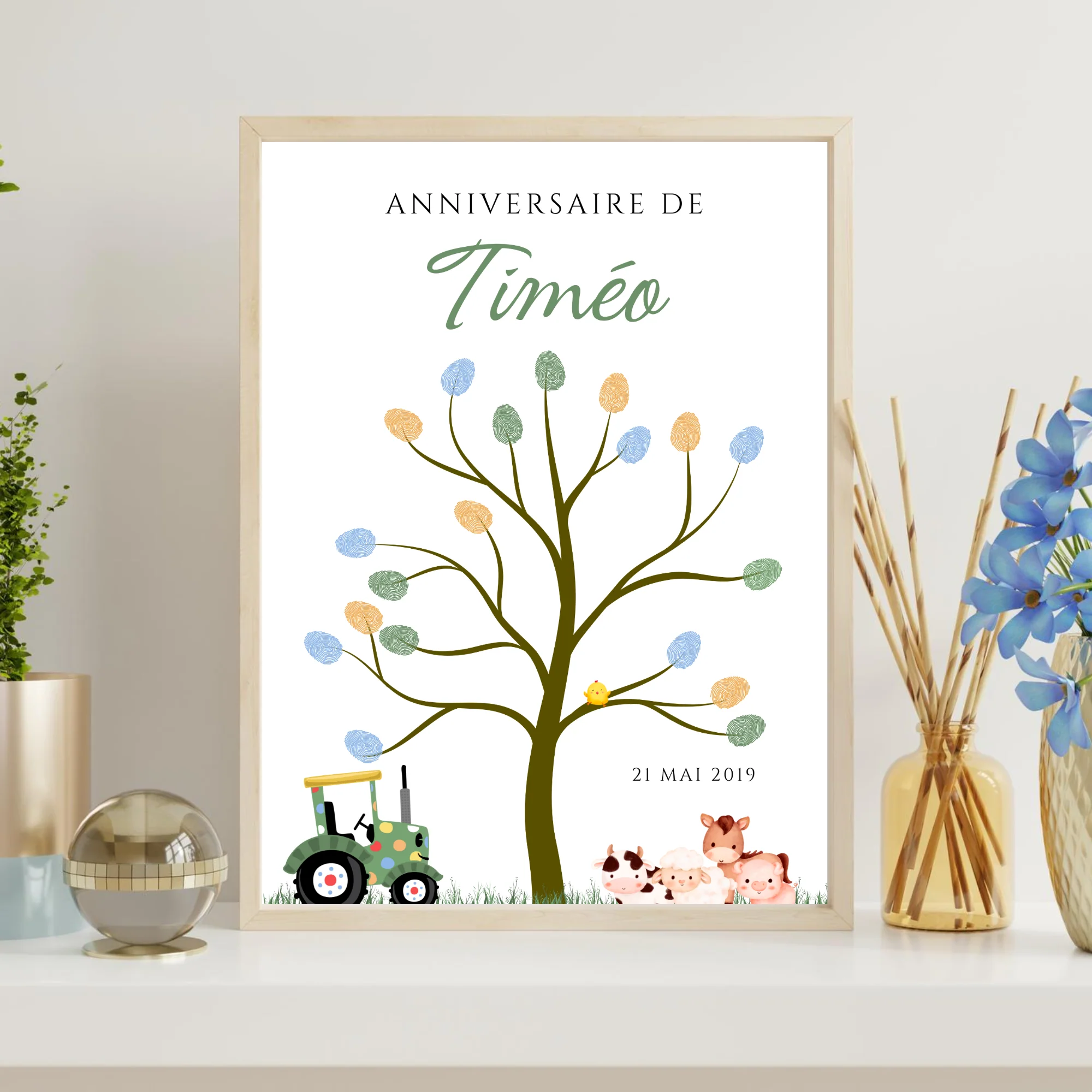 Arbre à empreintes tracteur anniversaire - Déco anniversaire personnalisé par le Temps des Paillettes – Image 2