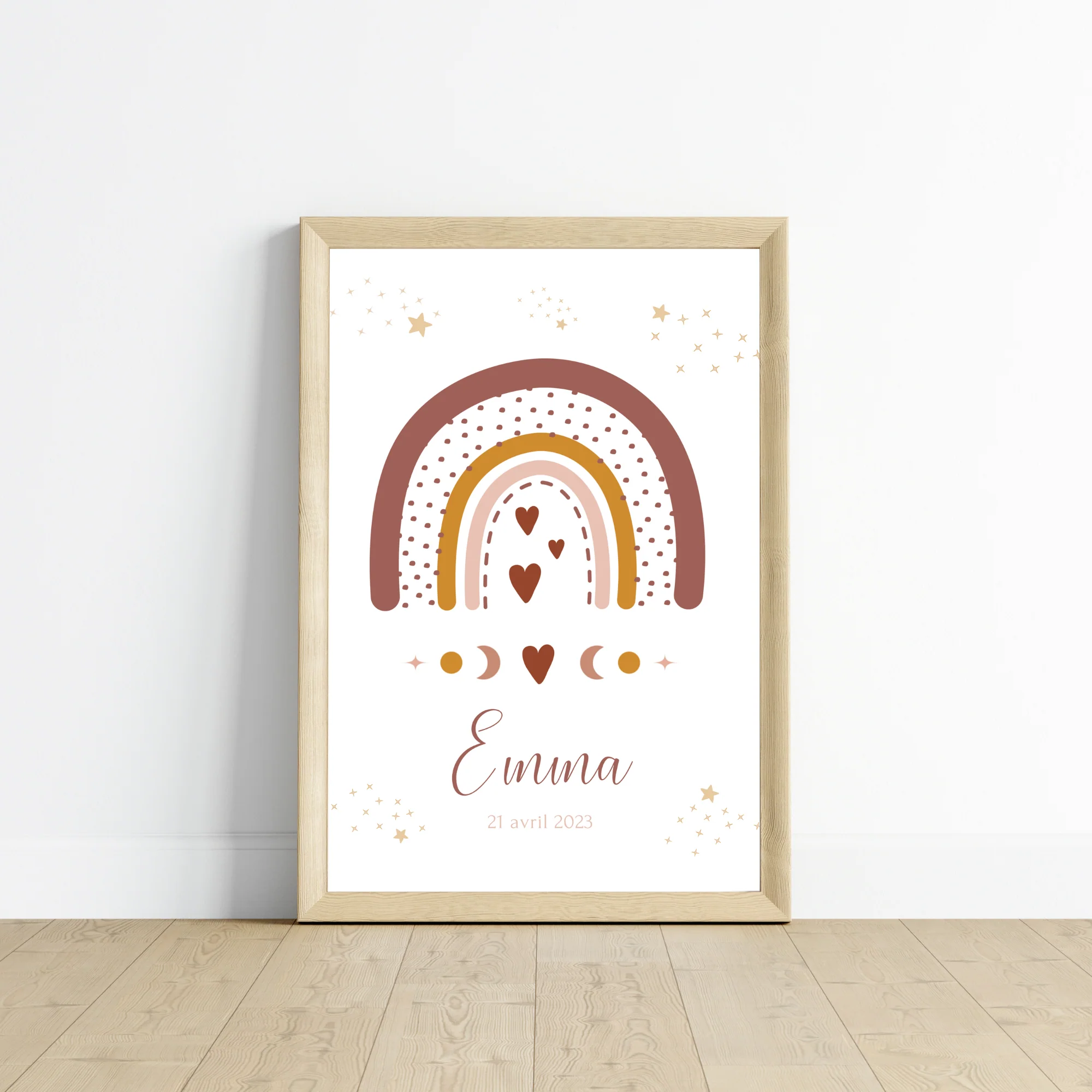 Set 3 affiches enfant terracotta bohème - décoration arc en ciel lune soleil – Image 3