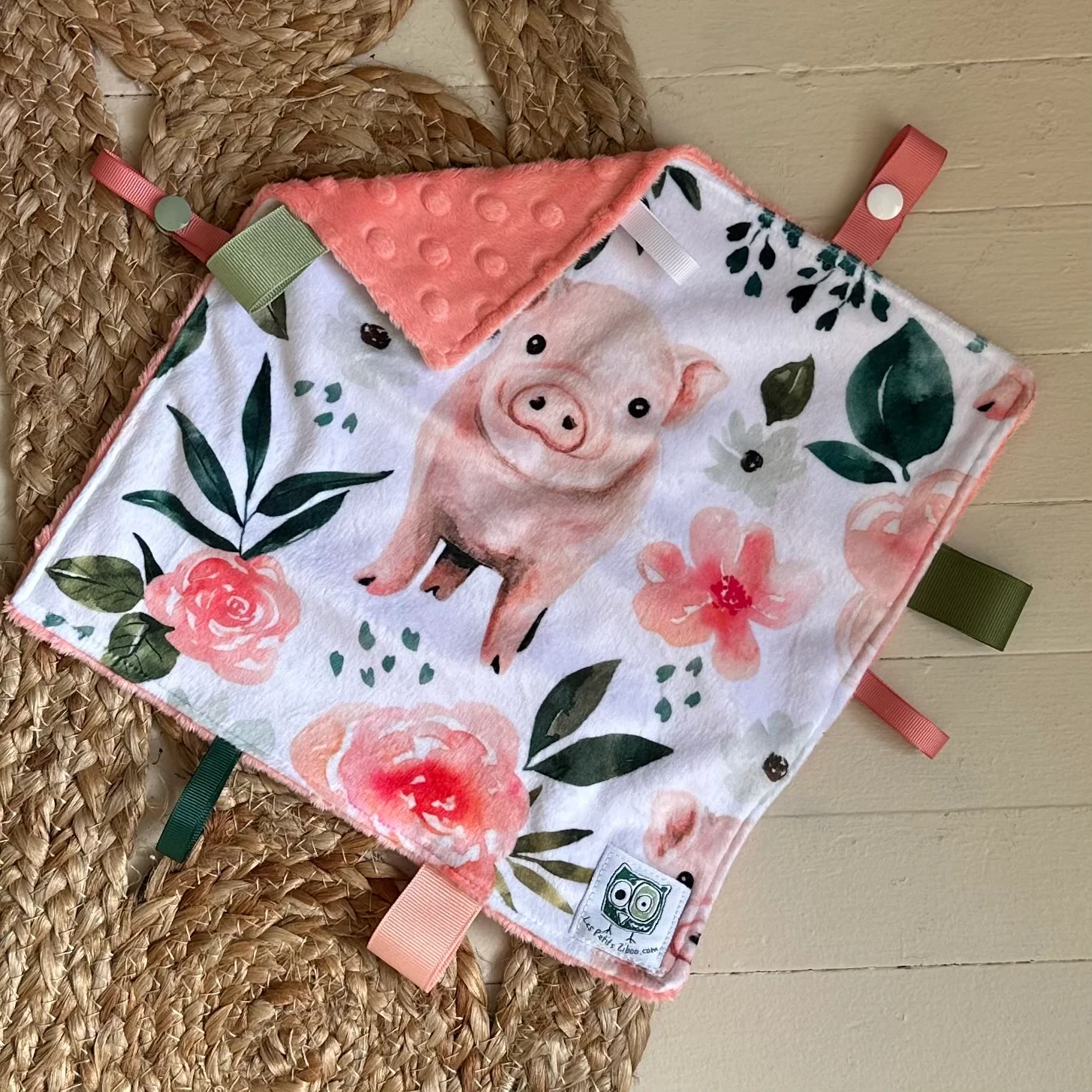 Doudou Rikiki douce des 2 cotés, EN STOCK PRÊTES À PARTIR ! doudou attache suce / jouet, taille 10x10" (25cm x 25cm) endos en minky – Image 5