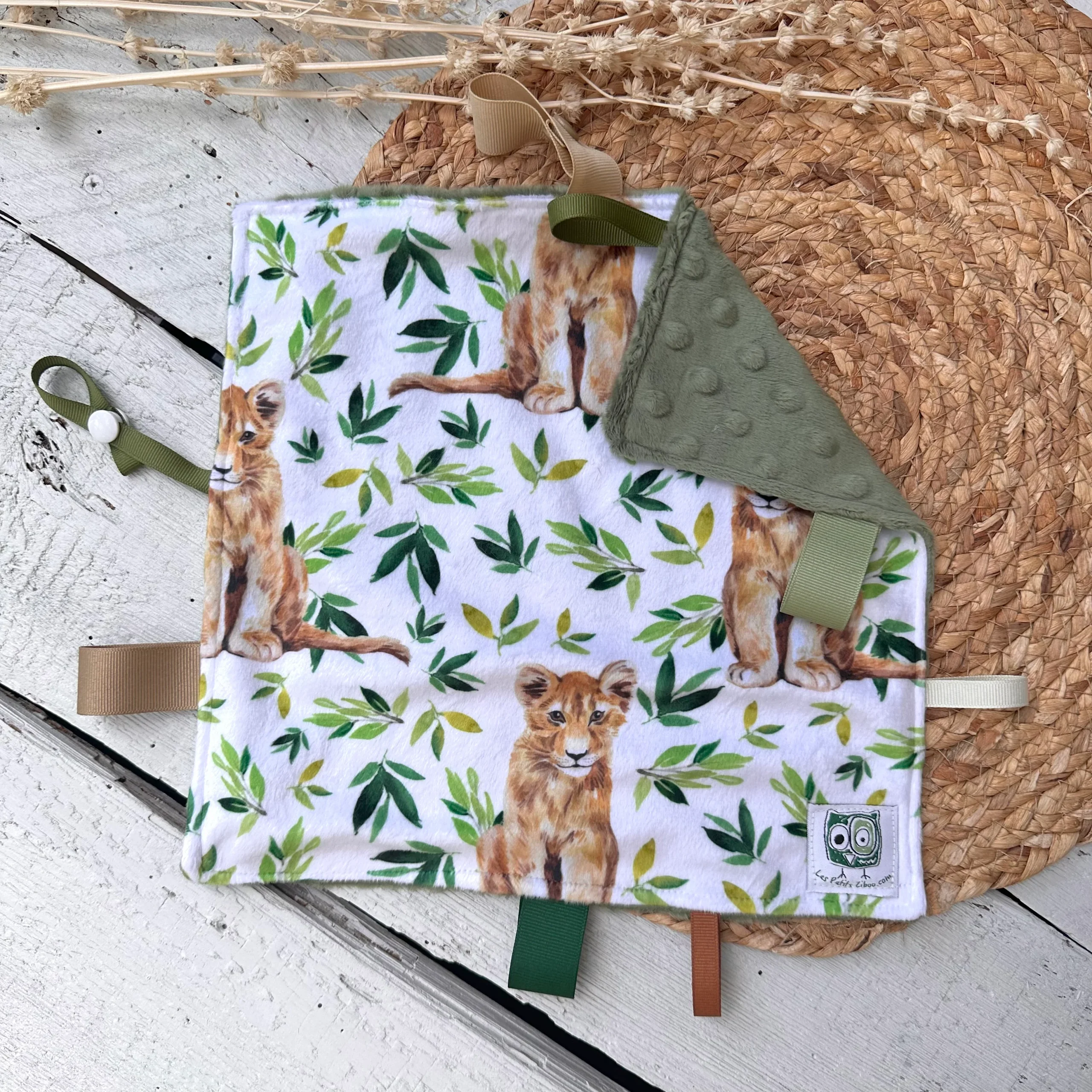 Doudou Rikiki douce des 2 cotés, EN STOCK PRÊTES À PARTIR ! doudou attache suce / jouet, taille 10x10" (25cm x 25cm) endos en minky – Image 2