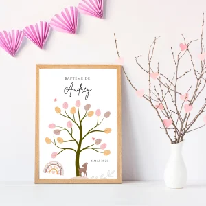 Arbre à empreintes bohème fille - Déco anniversaire personnalisé par le Temps des Paillettes