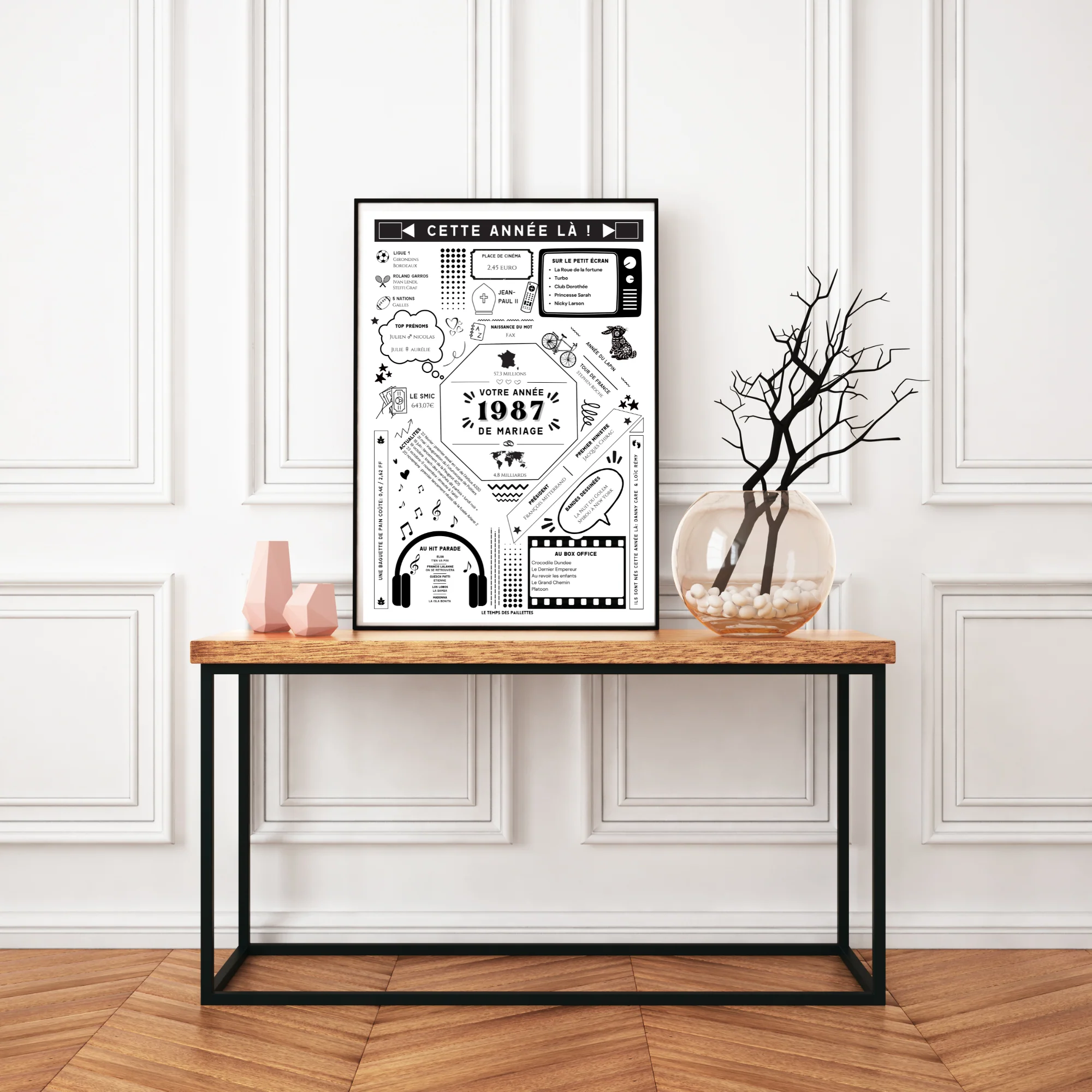 Affiche 1987 Noces de Mousseline - Marié en 1987 - Anniversaire de mariage 36 ans par Le Temps des Paillettes – Image 2