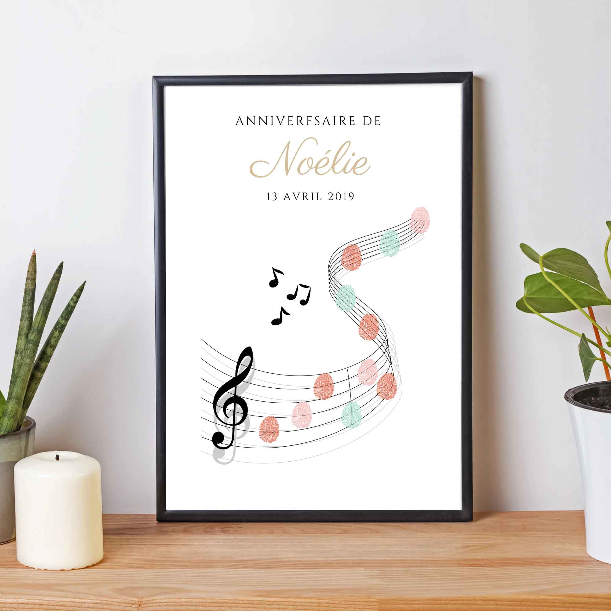 Arbre à empreintes personnalisé baptême / anniversaire - Décoration portée de musique et notes par le Temps des Paillettes – Image 5