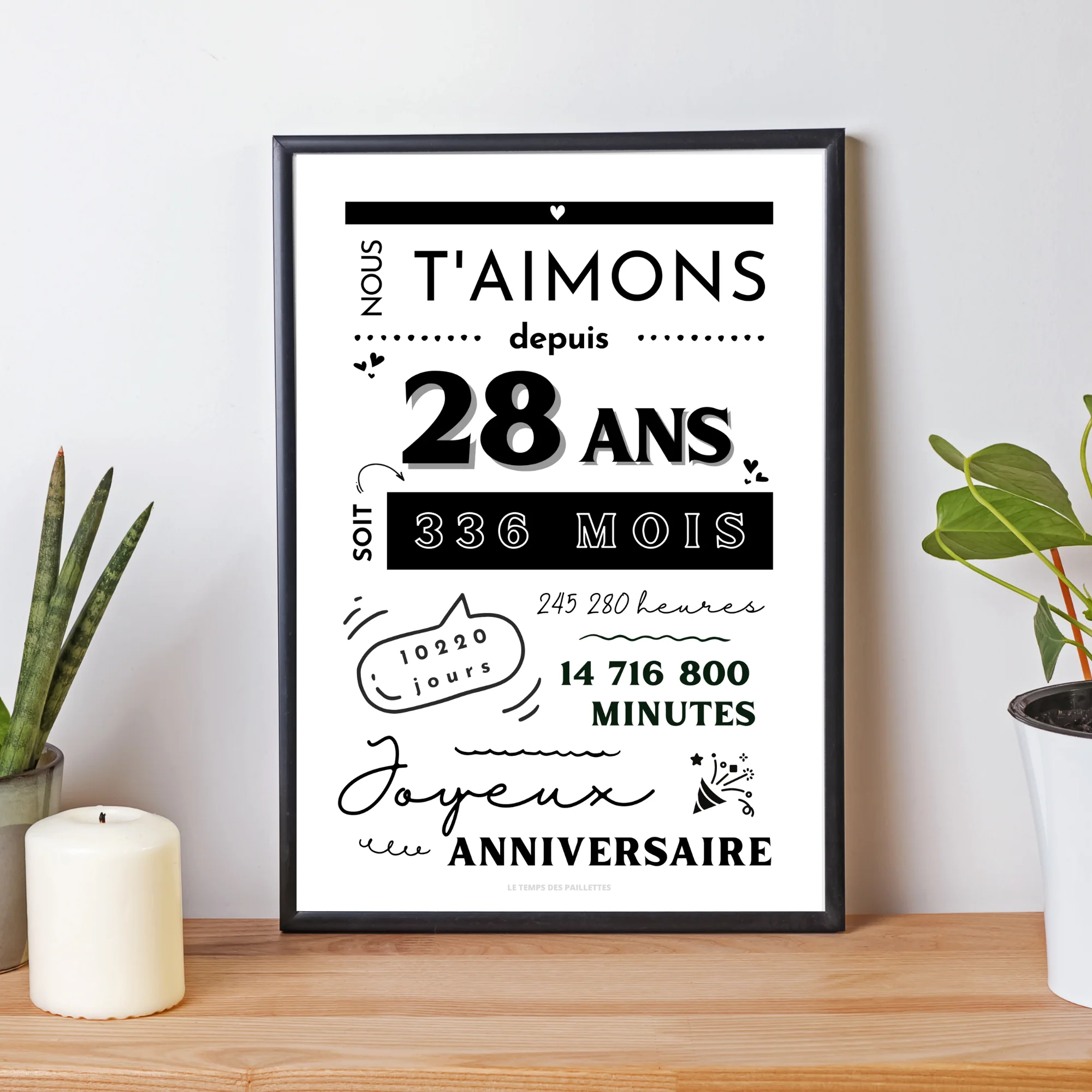 Affiche 28 ans - Carte 28ème anniversaire - Décoration de fête d'anniversaire par le Temps des Paillettes – Image 2