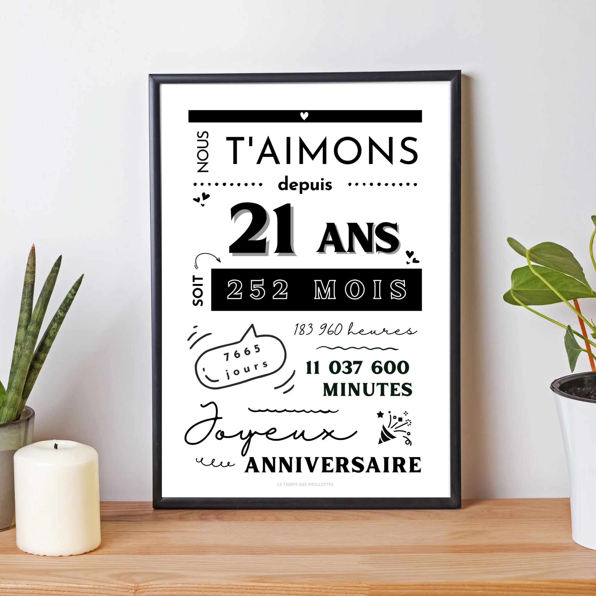 Affiche 21 ans - Carte 21ème anniversaire - Décoration de fête d'anniversaire par le Temps des Paillettes – Image 2