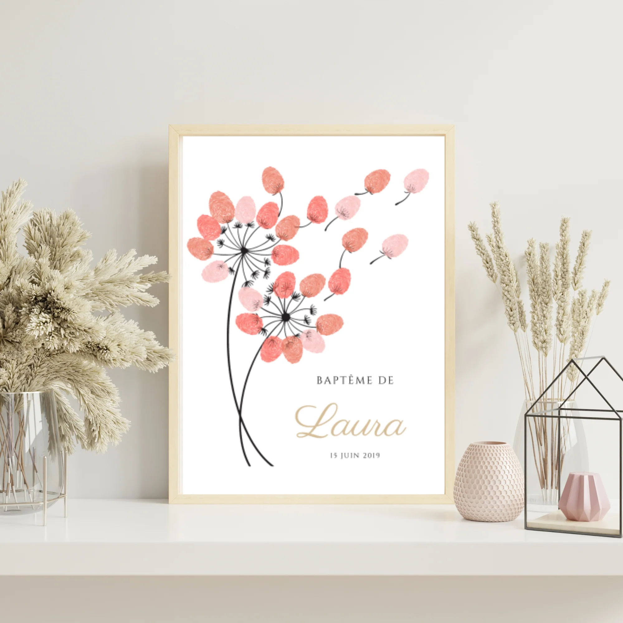 Arbre à empreintes pissenlit pour baptême / anniversaire - Affiche empreinte personnalisée par le Temps des Paillettes – Image 3