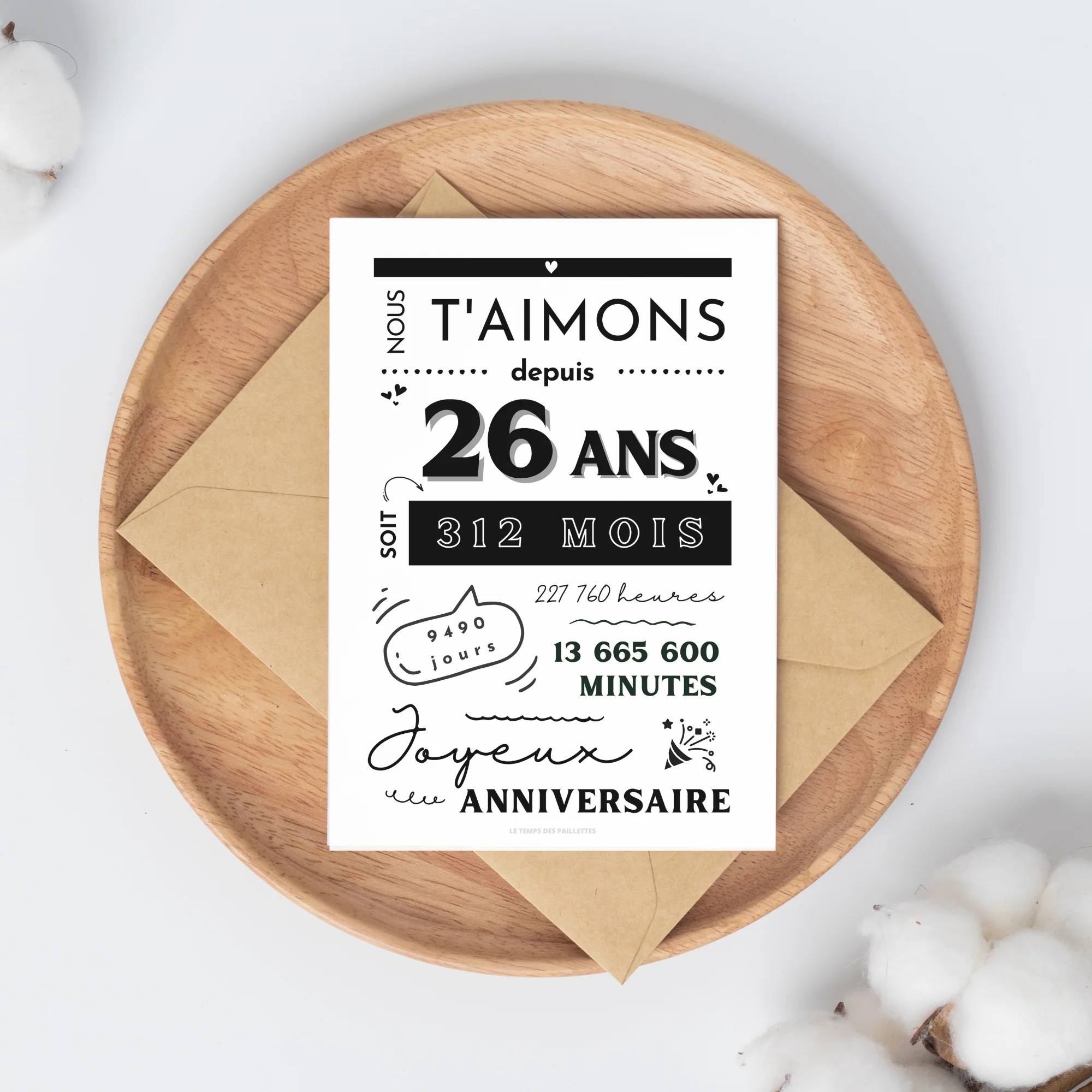 Affiche 26 ans - Carte 26ème anniversaire - Décoration de fête d'anniversaire par le Temps des Paillettes – Image 3