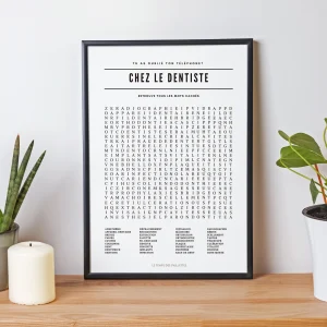 Poster Mots Mêles Chez le dentiste - Affiche minimalistes Chez le dentiste - Affiche salle d'attente par Le Temps des Paillettes