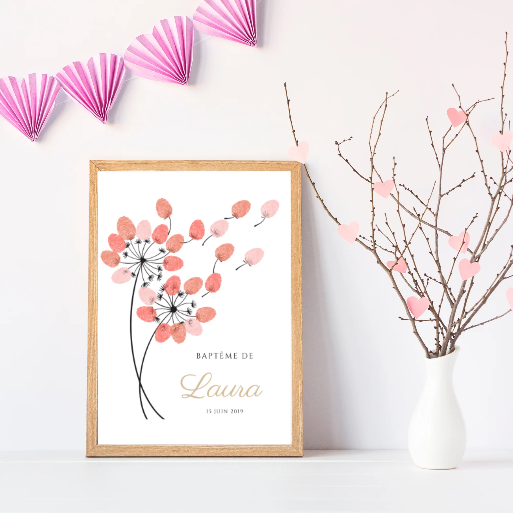 Arbre à empreintes pissenlit pour baptême / anniversaire - Affiche empreinte personnalisée par le Temps des Paillettes – Image 4