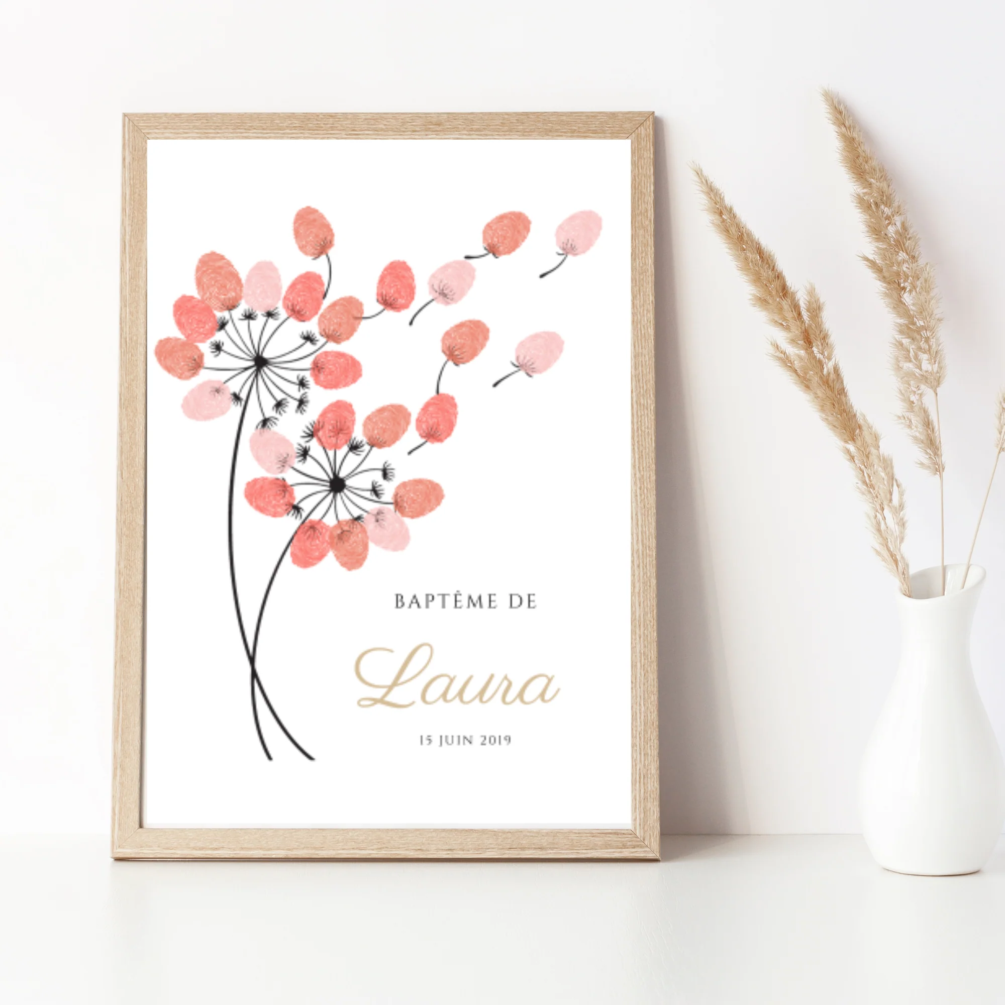 Arbre à empreintes pissenlit pour baptême / anniversaire - Affiche empreinte personnalisée par le Temps des Paillettes – Image 5