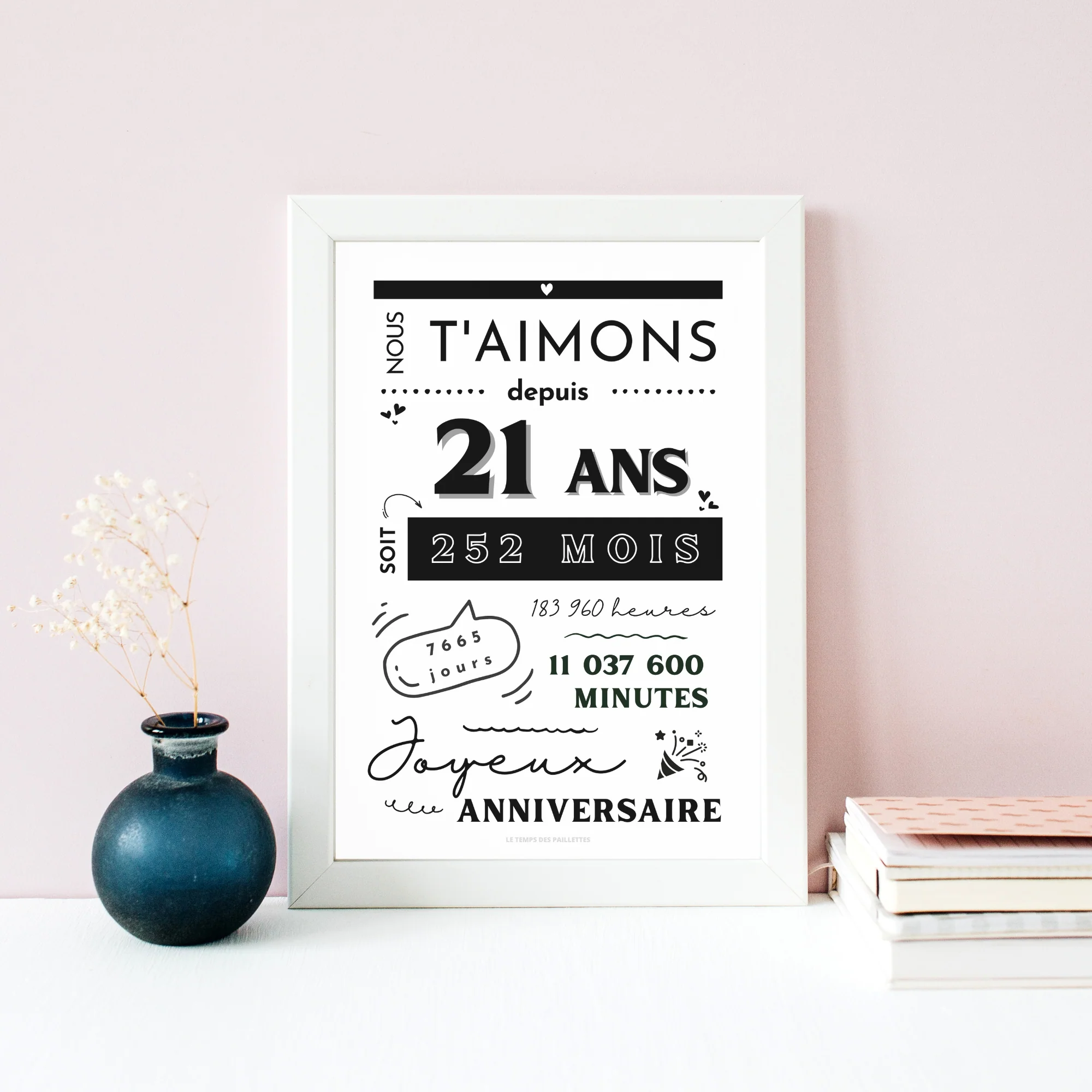 Affiche 21 ans - Carte 21ème anniversaire - Décoration de fête d'anniversaire par le Temps des Paillettes – Image 4