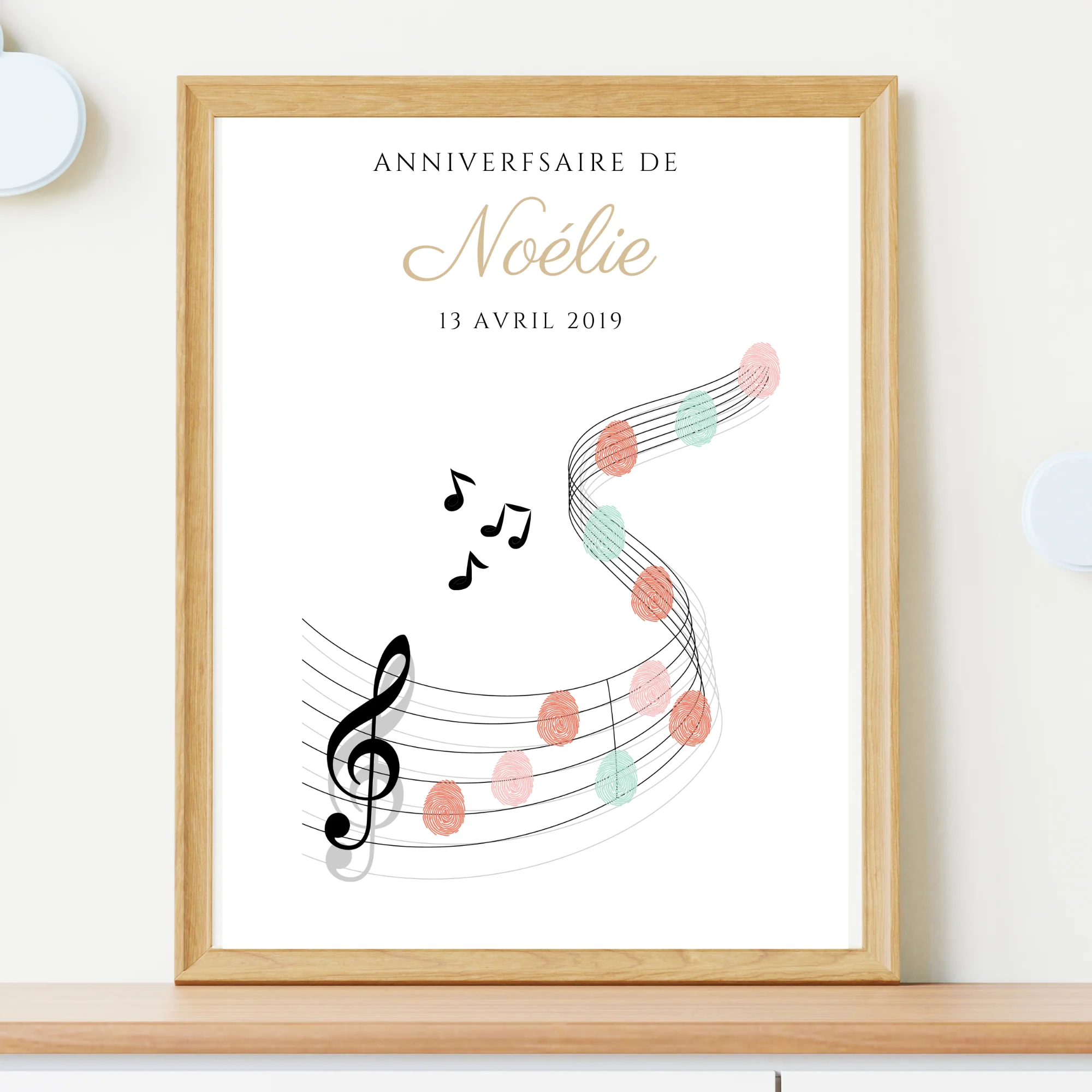 Arbre à empreintes personnalisé baptême / anniversaire - Décoration portée de musique et notes par le Temps des Paillettes – Image 4