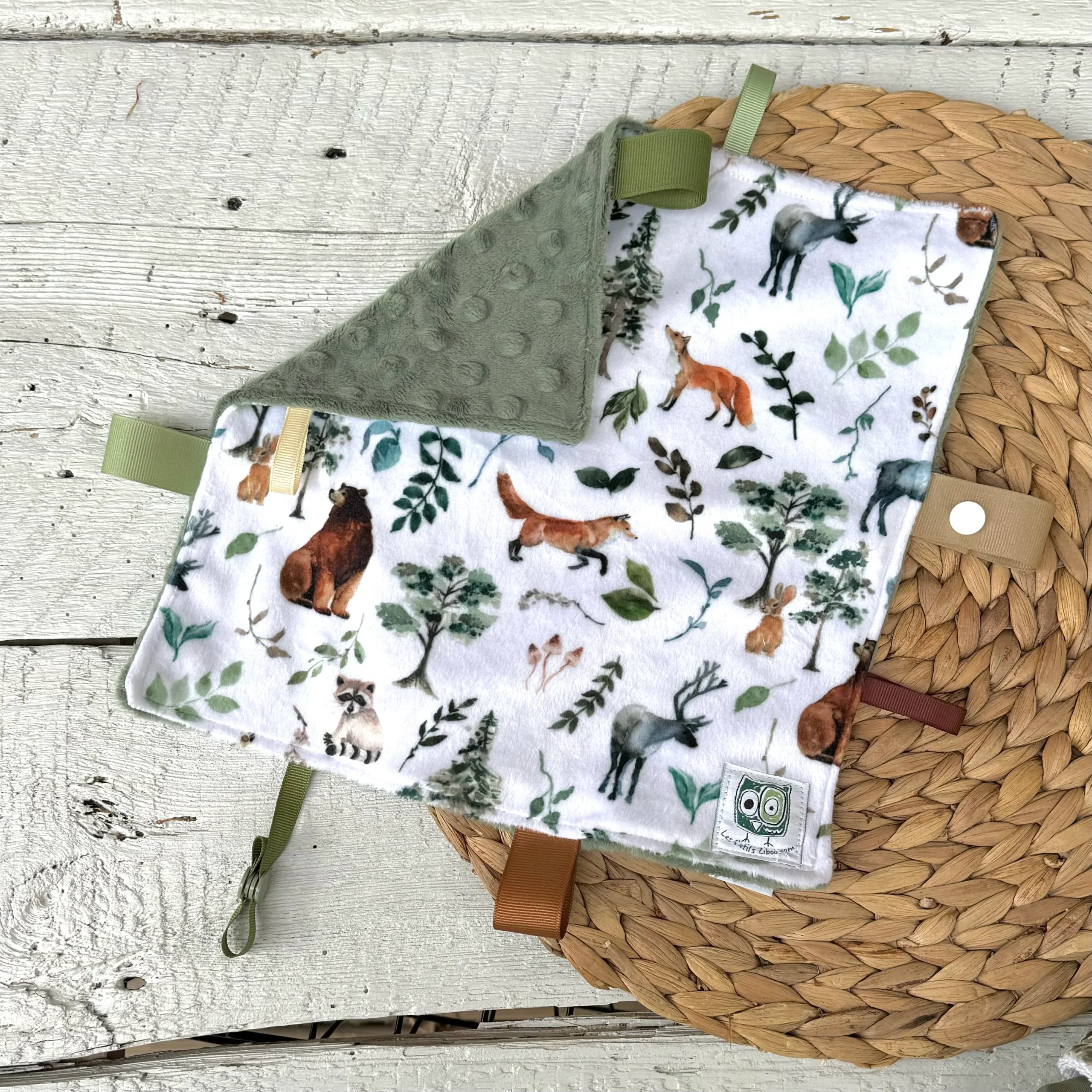 Doudou Rikiki douce des 2 cotés, EN STOCK PRÊTES À PARTIR ! doudou attache suce / jouet, taille 10x10" (25cm x 25cm) endos en minky – Image 8