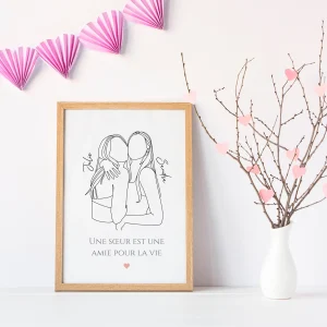 Affiche sœurs line art - Cadeau sœurs fratrie - cadeau anniversaire sœur par Le Temps des Paillettes