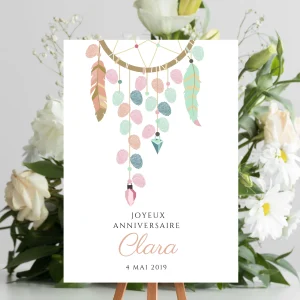 Arbre à empreintes dreamcatcher  personnalisé baptême / anniversaire - Affiche à télécharger par le Temps des Paillettes