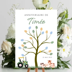 Arbre à empreintes tracteur anniversaire - Déco anniversaire personnalisé par le Temps des Paillettes