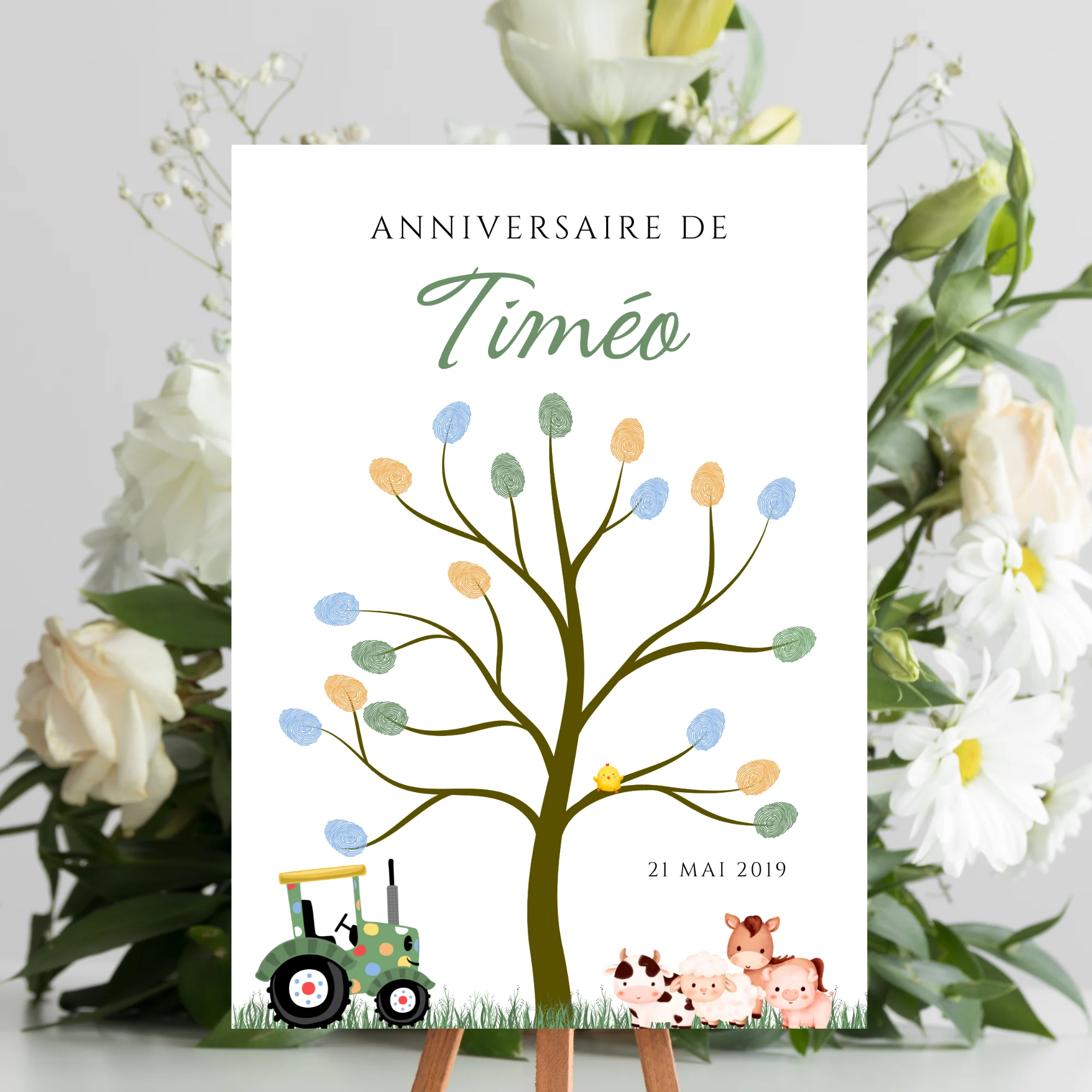 Arbre à empreintes tracteur anniversaire - Déco anniversaire personnalisé par le Temps des Paillettes