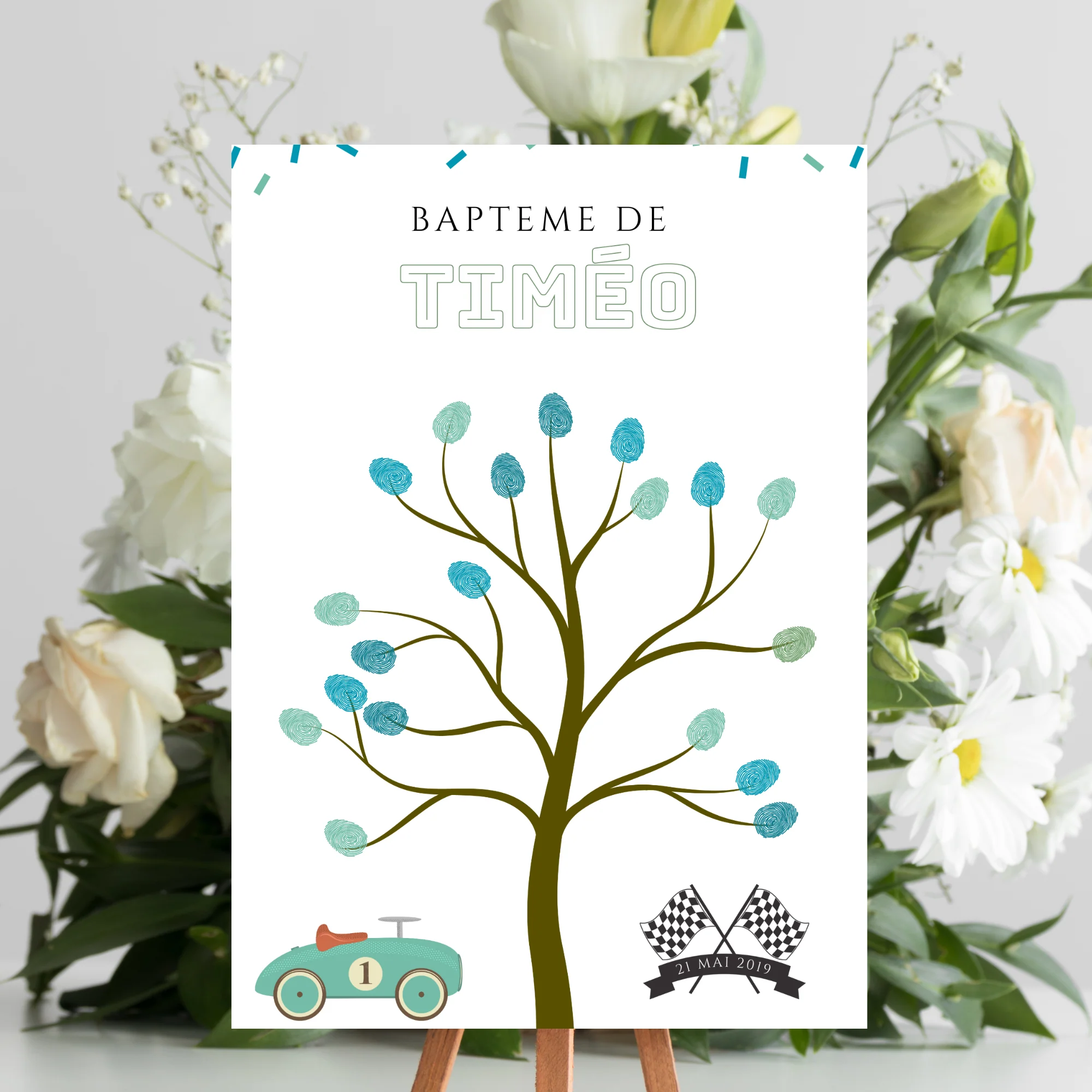Arbre à empreintes voiture de course anniversaire - Déco anniversaire personnalisé par le Temps des Paillettes – Image 6