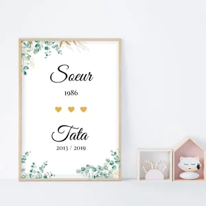 Affiche sœur tata personnalisée - cadeau annonce de grossesse tata par Le Temps des Paillettes