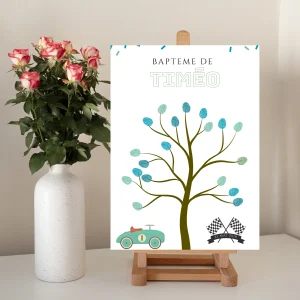 Arbre à empreintes voiture de course anniversaire - Déco anniversaire personnalisé par le Temps des Paillettes