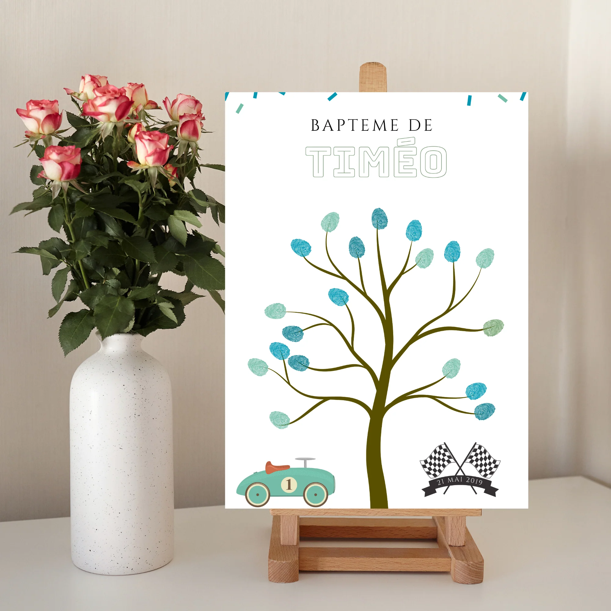 Arbre à empreintes voiture de course anniversaire - Déco anniversaire personnalisé par le Temps des Paillettes