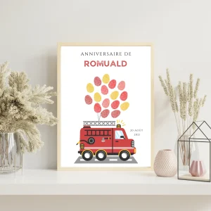 Arbre à empreintes pompier garçon  - Déco anniversaire personnalisé pompier  par le Temps des Paillettes