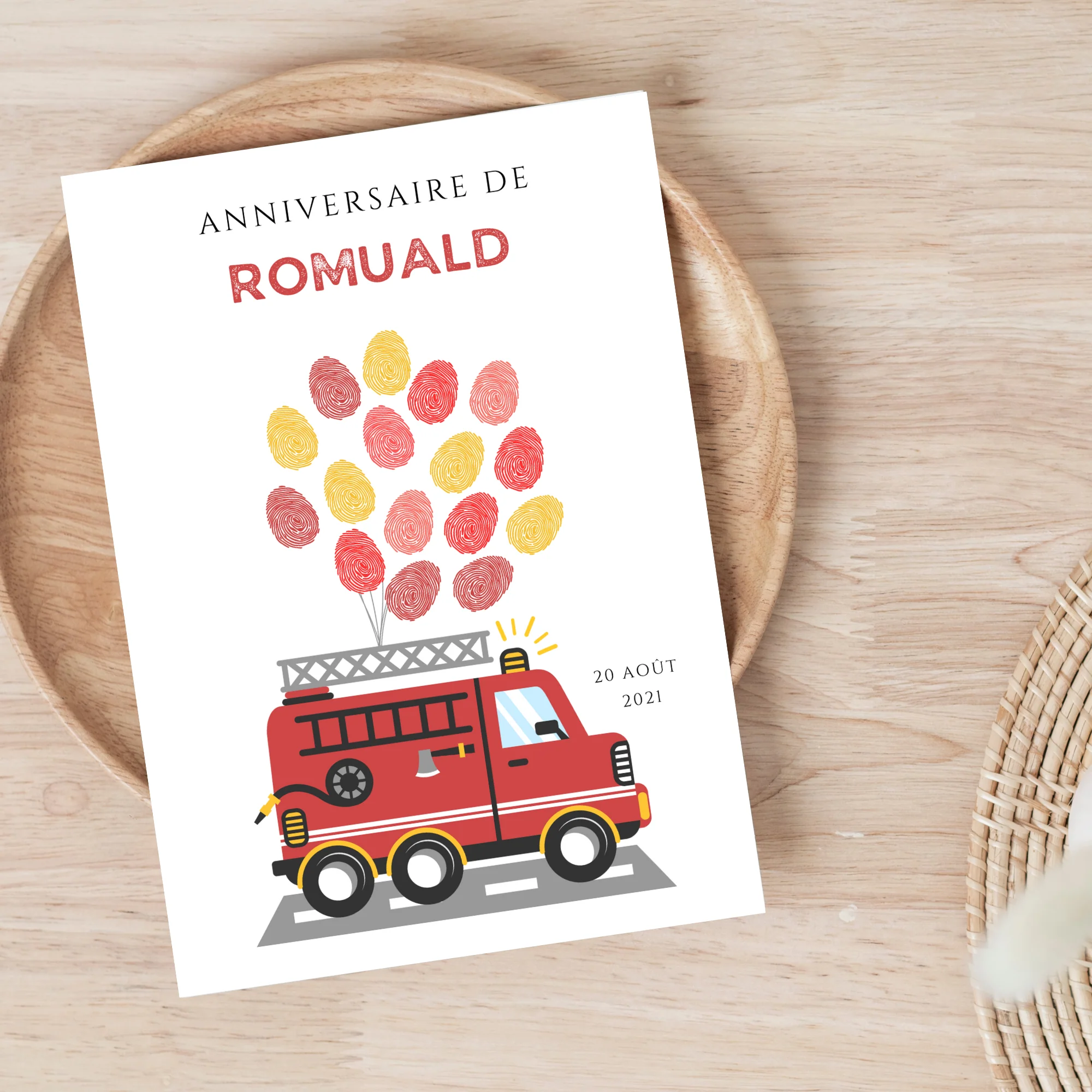 Arbre à empreintes pompier garçon - Déco anniversaire personnalisé pompier par le Temps des Paillettes – Image 2