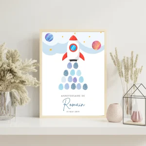 Arbre à empreintes personnalisé baptême / anniversaire - Décoration fusée et espace par le Temps des Paillettes