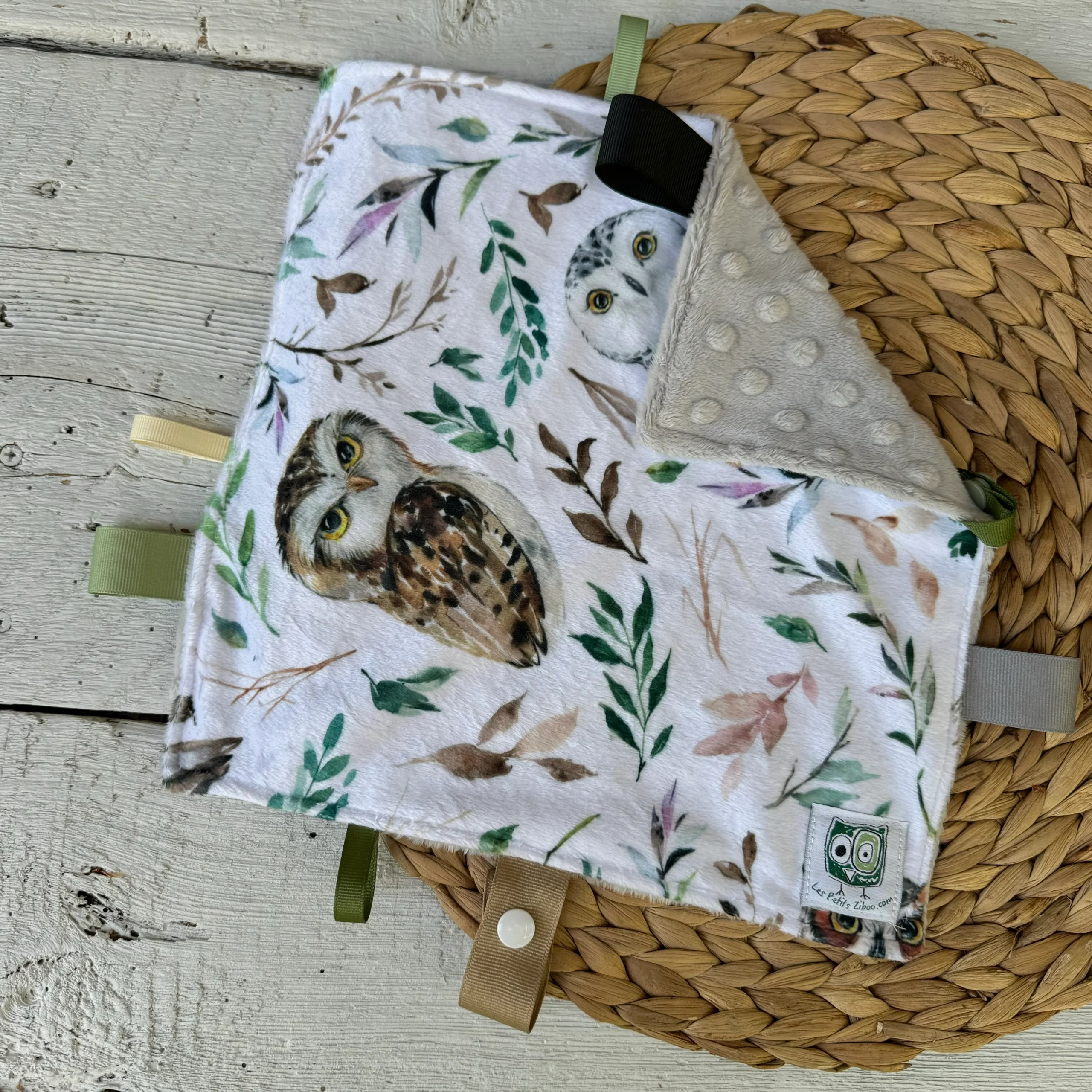 Doudou Rikiki douce des 2 cotés, EN STOCK PRÊTES À PARTIR ! doudou attache suce / jouet, taille 10x10" (25cm x 25cm) endos en minky – Image 7