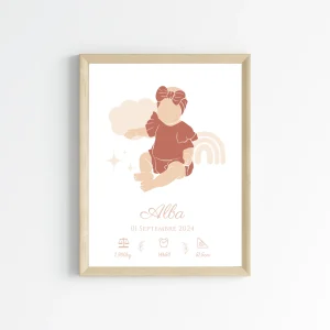 Affiche de Naissance Personnalisée Bohème - Prénom et Silhouette Abstraite