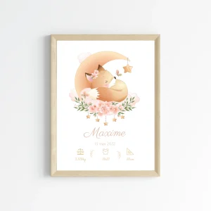 Affiche de naissance renard  - Cadeau de naissance personnalisé