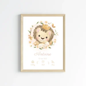 Affiche de naissance lion - Cadeau de naissance personnalisé