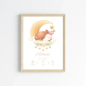 Affiche de naissance biche - Cadeau de naissance personnalisé