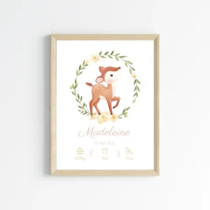 Affiche de naissance biche  - Cadeau de naissance personnalisé