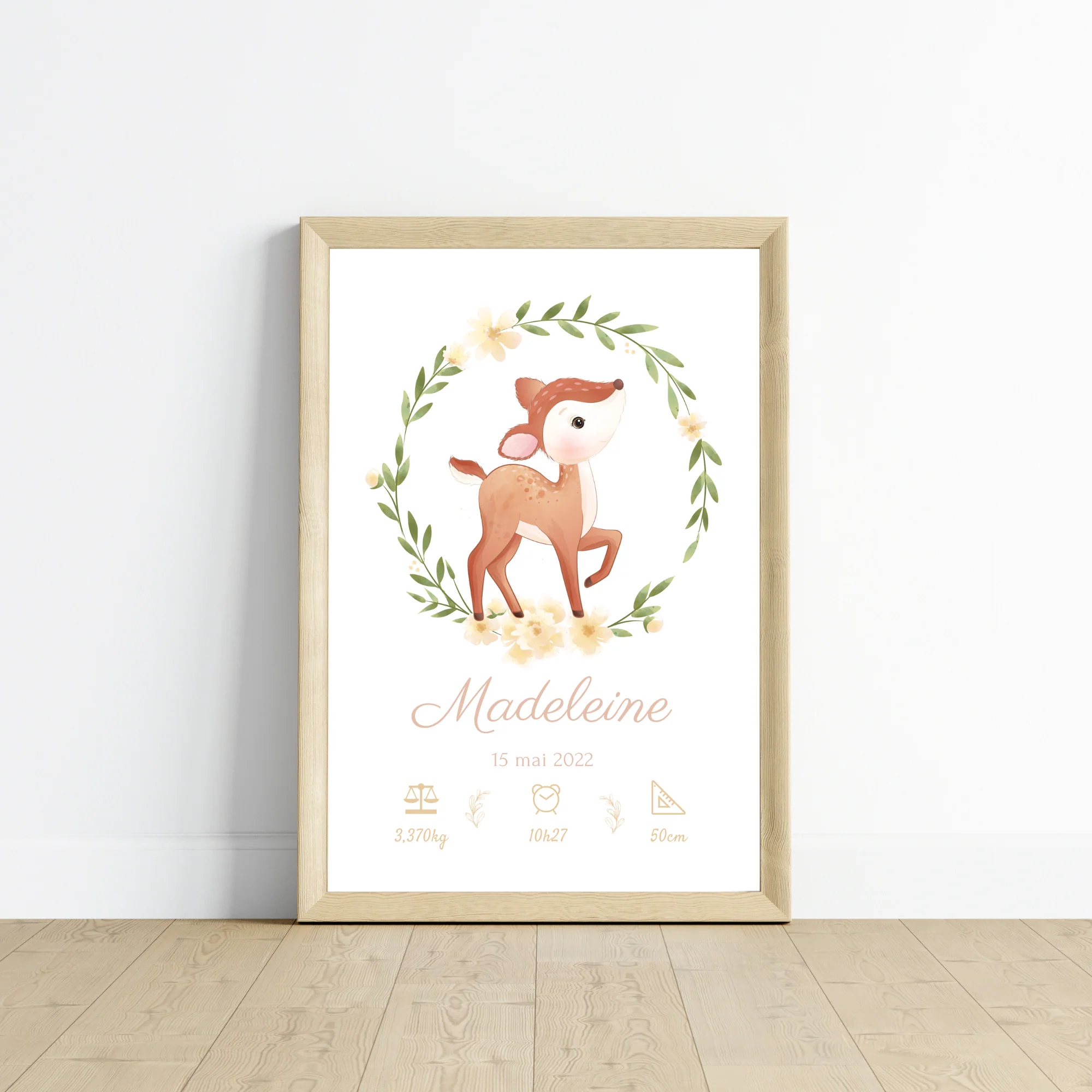 Affiche de naissance biche - Cadeau de naissance personnalisé – Image 2